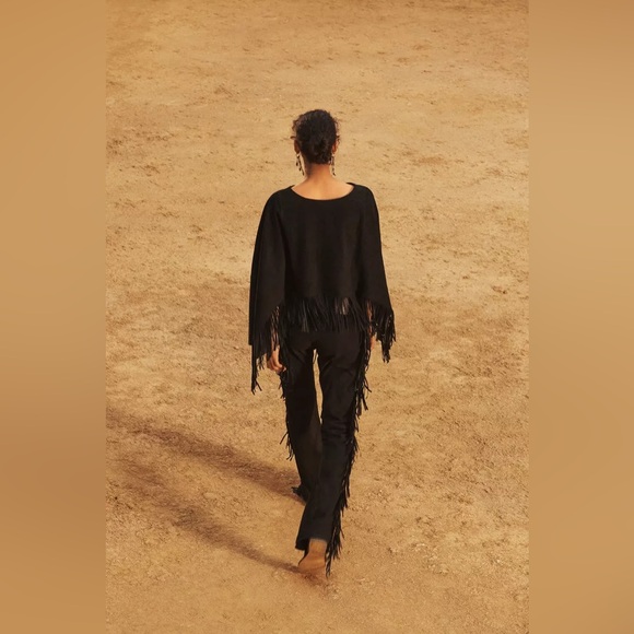 NWT ZARA LIMITED EDITION 100% SUEDE FRINGE PANTS - Picture 3 of 8